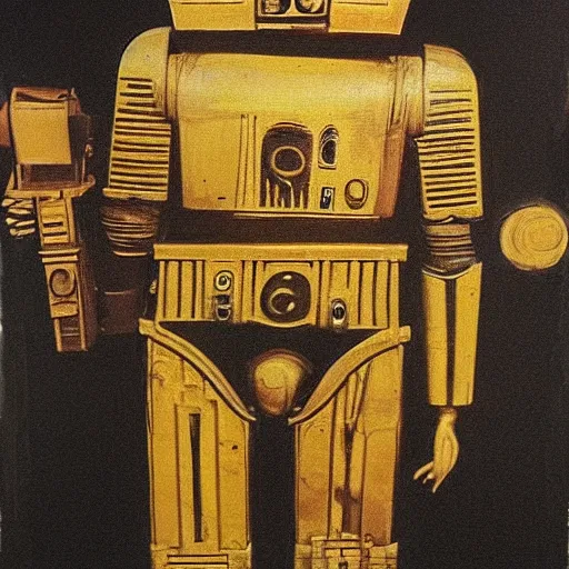 Prompt: painting of c - 3 p 0 by leonardo da vinci