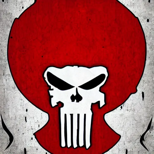 Image similar to punisher logo detailed on fire background epic artwork stylized coherent symmetrical tactical gear