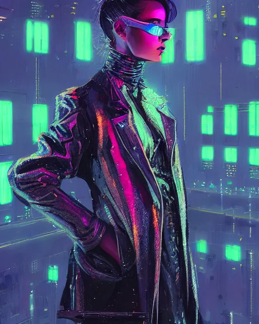 Image similar to detailed portrait of European Pretty Young Girl Sheen Holographic Jacket coat, Futuristic sci-fi fashion, royal attire cyberpunk, neotokyo, synthwave, aesthetics, futuristic, low-emission-neon, bladerunner movie scene by ismail inceoglu dragan bibin hans thoma greg rutkowski Alexandros Pyromallis Nekro Rene Margitte illustrated Perfect face, fine details, realistic shaded, fine-face, pretty face sharp chine