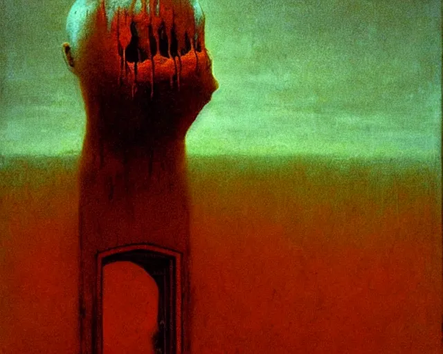 Image similar to by francis bacon, beksinski, mystical redscale photography evocative. horrid, abominable, disgusting, vile, revolting, fanged creature