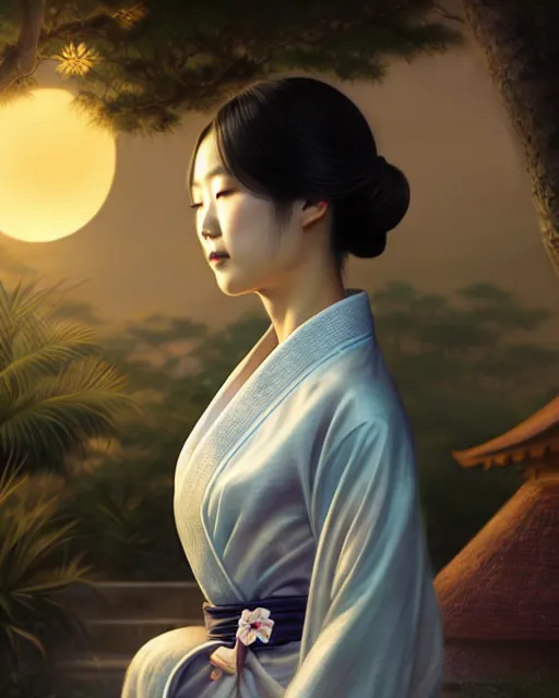 Image similar to a beautiful okinawa girl wear elegant yukata in festival | | summer night, realistic shaded, pleasant face, good looking, fine details, 4 k realistic, cryengine, realistic shaded lighting poster by greg rutkowski, magali villeneuve, artgerm, jeremy lipkin and michael garmash and rob rey