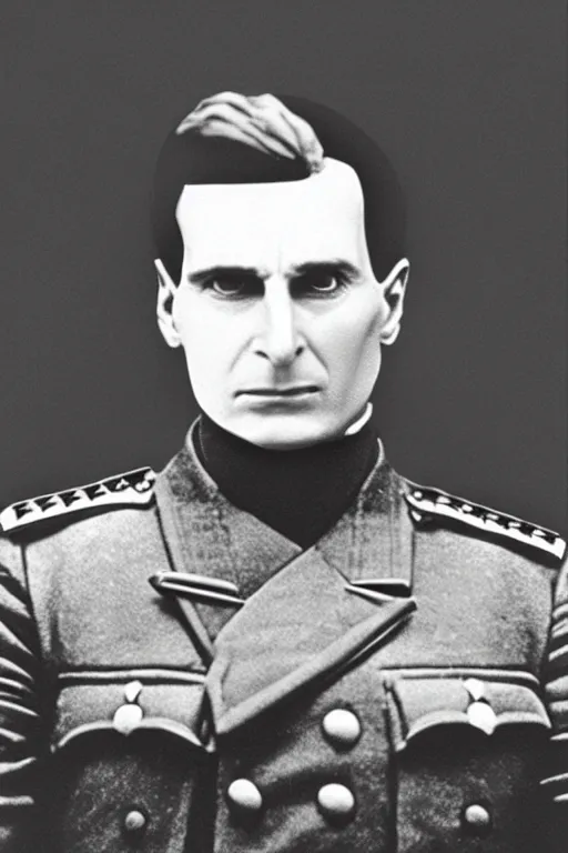 Image similar to patrick bateman as a french general during ww 1, black and white photography