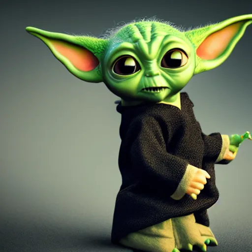 Prompt: profile shot of Baby Yoda with black background, strong bokeh, dramatic, cinematic, high contrast, octane render, 4k