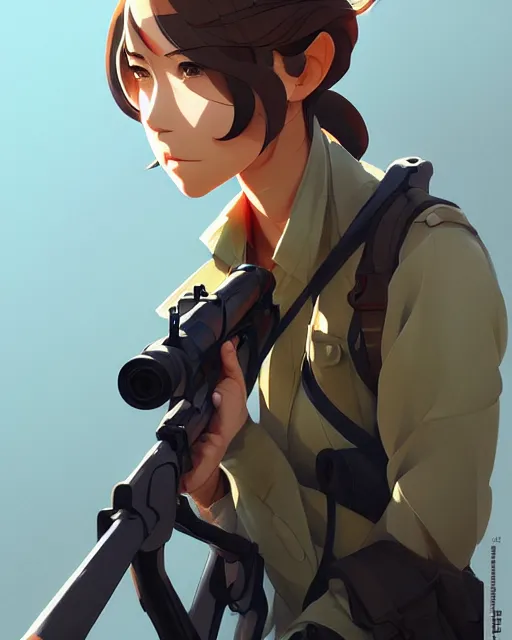 Image similar to upper body portrait of a female sniper, modern era, portrait shinkai makoto studio ghibli studio key hideaki anno sakimichan stanley artgerm lau rossdraws james jean marc simonetti elegant highly detailed digital painting artstation pixiv