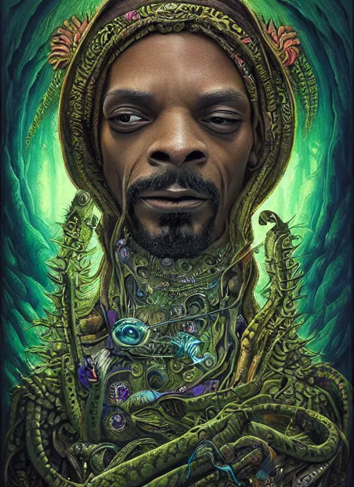 Image similar to snoop dogg reptile eyes, shamanic poster lsd art, intricate, elegant, highly detailed, centered, digital painting, artstation, concept art, smooth, sharp focus, illustration, artgerm, tomasz alen kopera, peter mohrbacher, donato giancola, joseph christian leyendecker, wlop, frank frazetta