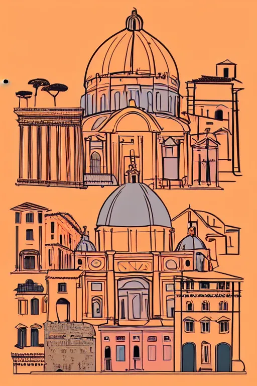 Image similar to minimalist boho style art of colorful rome at sunrise, illustration, vector art