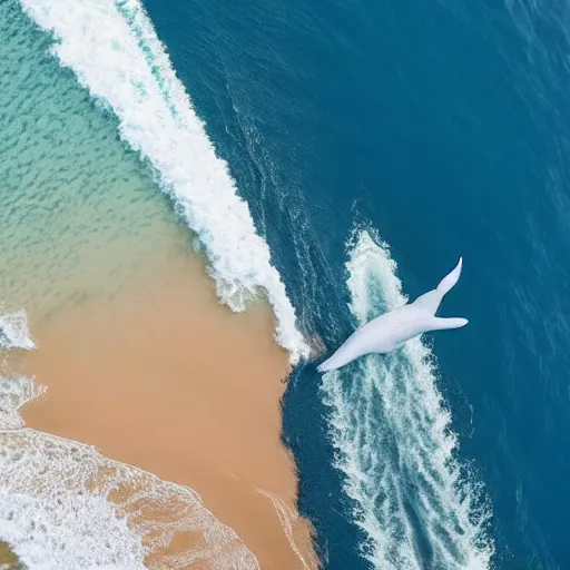 Prompt: an aerial drone shot of a giant whale swimming below a boat in the middle of the ocean