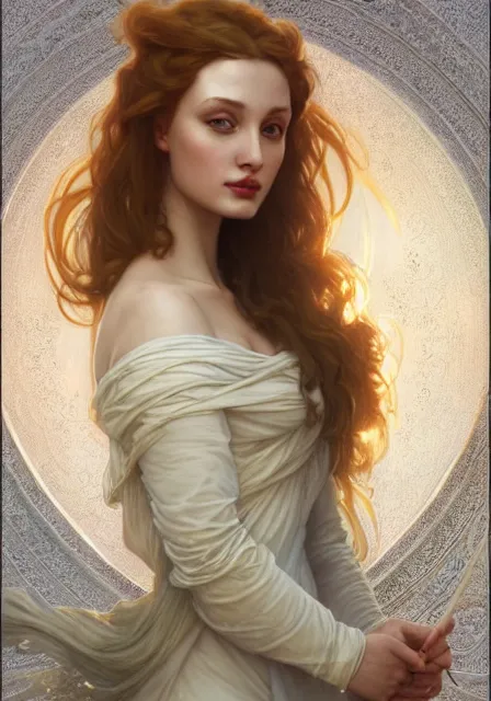 Image similar to sansa angeline jolie, intricate, elegant, highly detailed, digital painting, artstation, concept art, smooth, sharp focus, illustration, art by artgerm and greg rutkowski and alphonse mucha and william - adolphe bouguereau