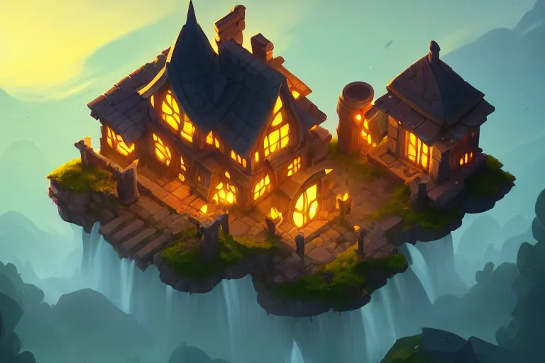 Image similar to [ important ] isometric house from dofus [ / important ], dofus art, deiv calviz, natural light, elegant, intricate, fantasy, atmospheric lighting, by greg rutkowski, hearthstone splash art, hd wallpaper, ultra high details, cinematic composition