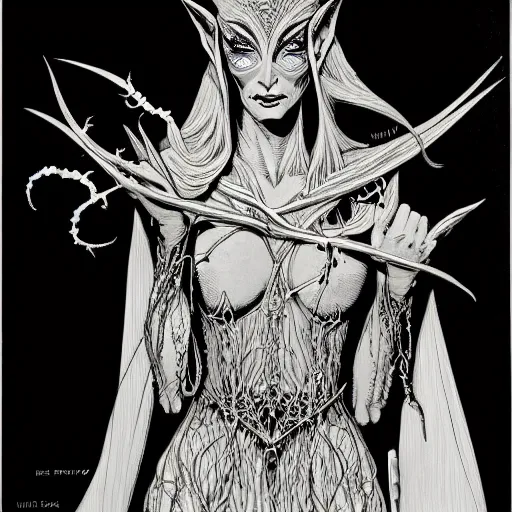 Image similar to close up elven witch,intricate, veins, by Hugo pratt, ultradetailed