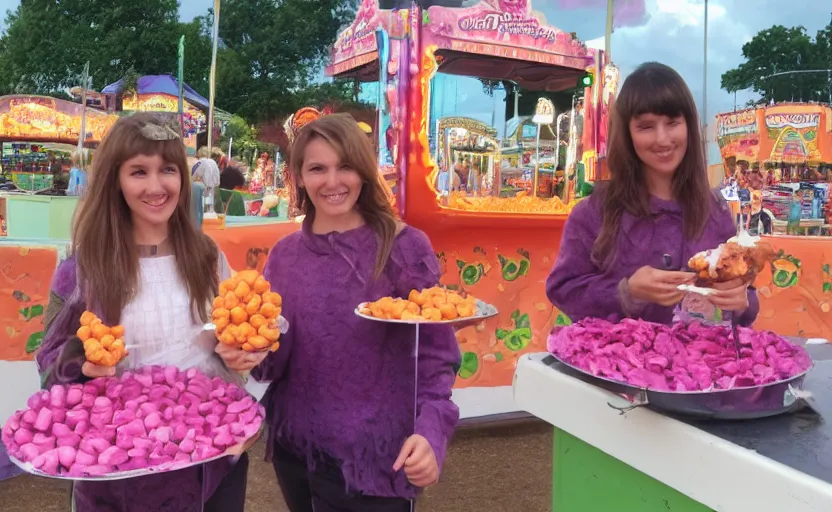 Prompt: two sweet sweet sweet potatoes at a funfair