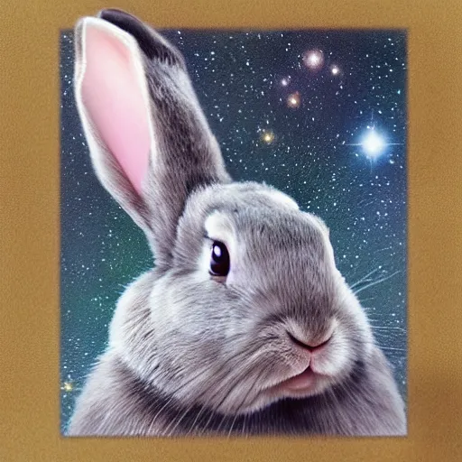 Prompt: happy rabbit's face only made by nebula space, higher realistic