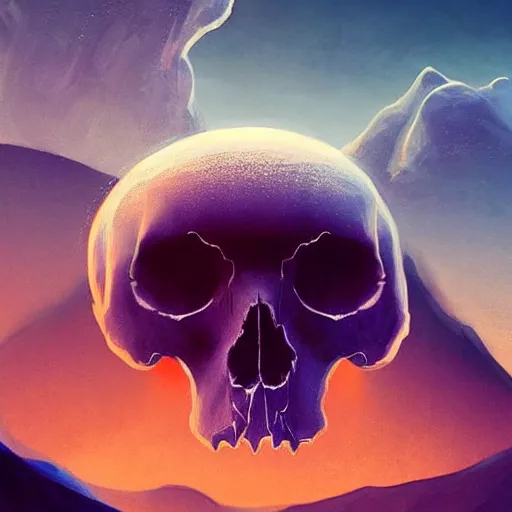 Image similar to planet that looks like a skull, natural, mountains, terrain, digital painting, beautiful, concept art, ethereal, cinematic, epic, 8k, high detail, Artstation, Trending on Artstation, Artstation HQ, Artstation HD, deviant art, Pinterest, digital art,