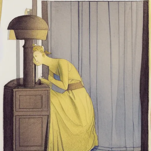 Image similar to a lonely girl in a liminal hotel room, watercolor by leon battista alberti, limited color palette, very intricate, art nouveau, highly detailed, lights by hopper, soft pastel colors, minimalist