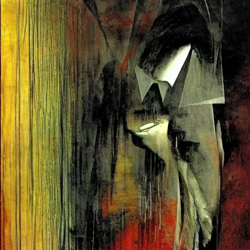 Prompt: Inside on a rainy day, by Dave McKean