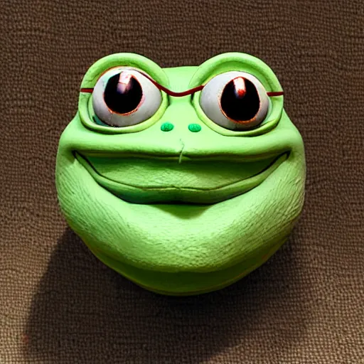 Image similar to clay head of pepe the frog, 3d sculpture, textured, fine detail, lifelike, photo, high resolution