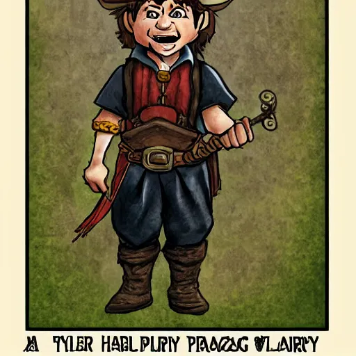 Image similar to aubery plaza as a halfling wizard, by tyler jacobson