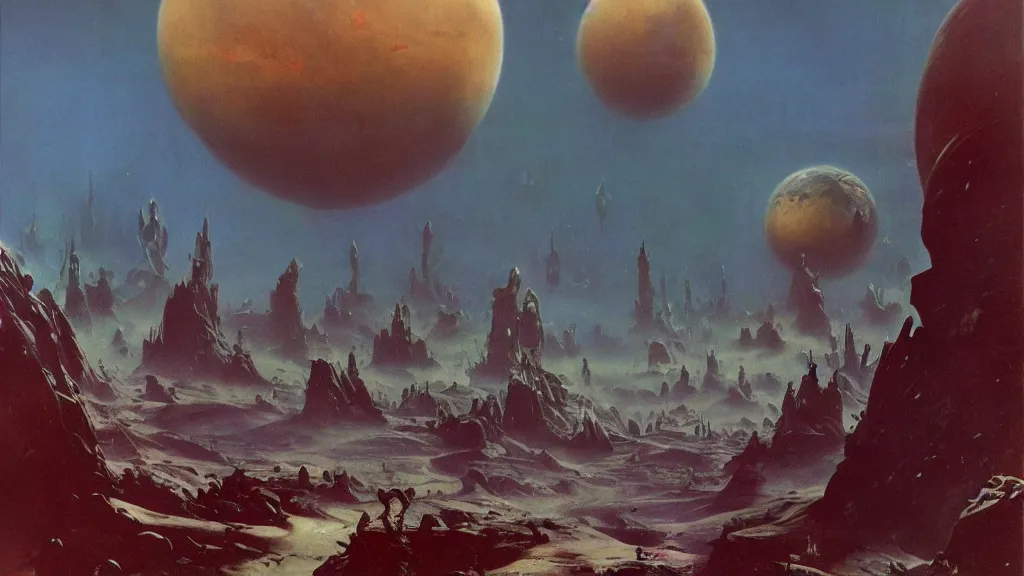 Image similar to surreal eerie alien planet empire by frank frazetta and bruce pennington, cinematic matte painting