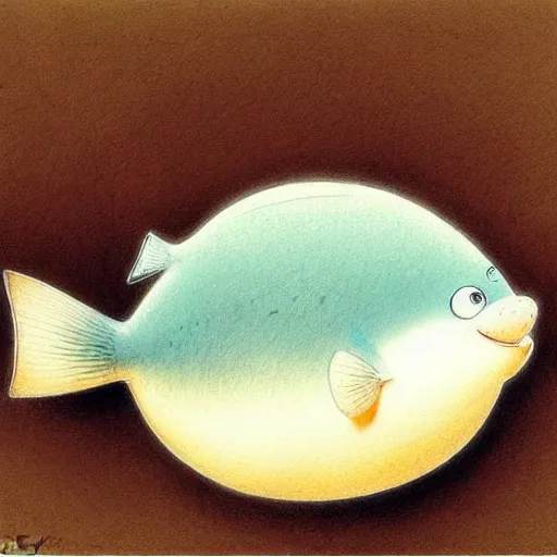 Image similar to ( ( ( ( ( obese rotund flabby cartoon fish. muted colors. ) ) ) ) ) by jean - baptiste monge!!!!!!!!!!!!!!!!!!!!!!!!!!!