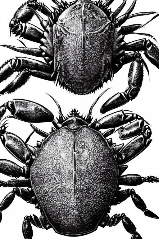 Image similar to crab humanoid heavily armoured, symmetrical, highly detailed, digital art, needles, hermit crab, chitin, sharp focus, trending on art station, kentaro miura manga art style