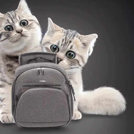 Image similar to a highly detailed photo of a big transparent bag full of furry cats, gray background, studio lighting, 4 k, 8 k