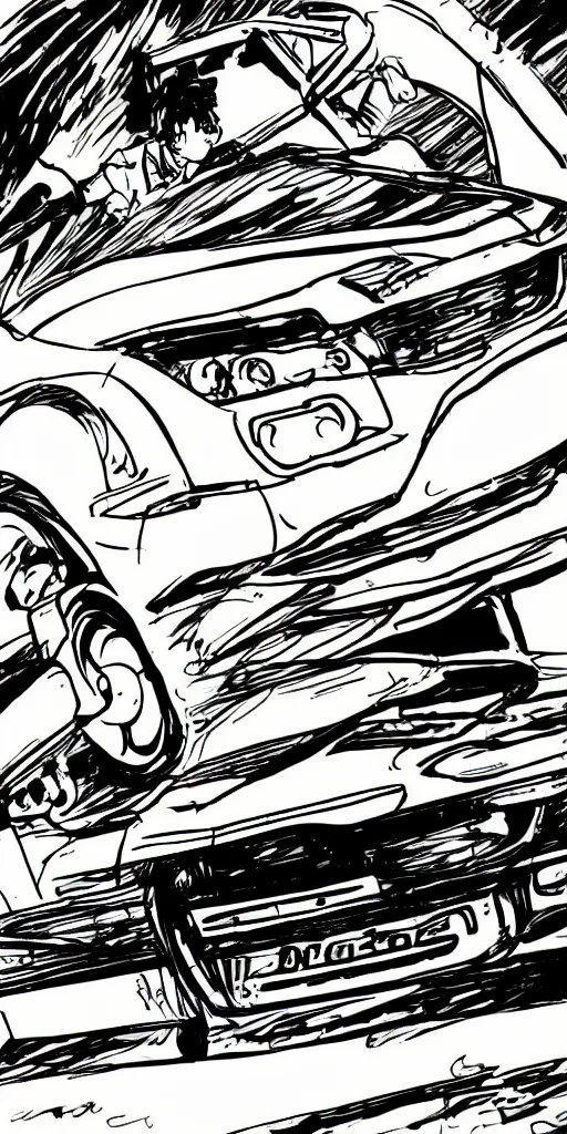 Image similar to man driving a import japanese car drawn in the style of Initial D