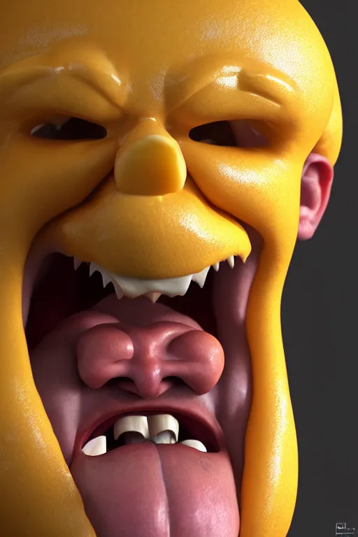 Prompt: a realistic man made of cheese screaming, extremely detailed, photo, trending on artstation, 8 k, - w 7 6 8