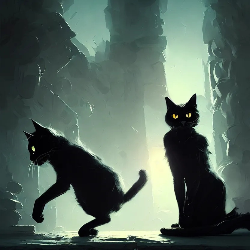 Image similar to salem black cat digital painting, greg rutkowski, artstation, cinematic, matte painting