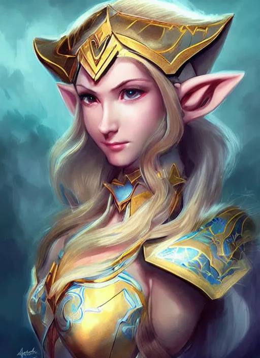 Image similar to beautiful portrait of a gorgeous knight who looks like Princess Zelda , character design by Ross Tran, artgerm detailed, soft lighting