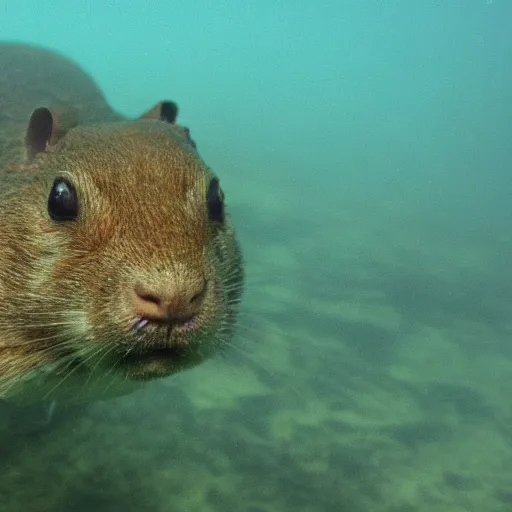 Prompt: a gopher diving underwater