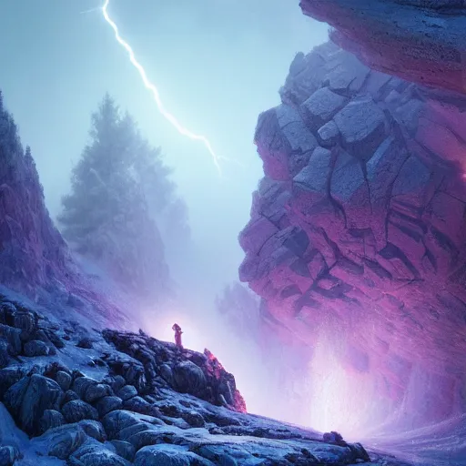 Image similar to thanos climbing a mountain, extreme cold, storm, octane rendering, volumetric lightning, hyperrealism, no blur, 4 k resolution, ultra detailed, style of ivan shishkin, tyler edlin, anato finnstark