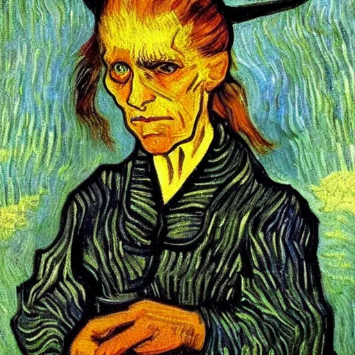 Image similar to witches painted by van gogh, art, oil painting, detailed