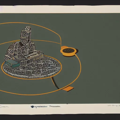 Prompt: a three color screen print of an isometric view of an anthropological ( ( ( ( conceptual ) ) ) ) object, anthropomorphic, fujifilm,