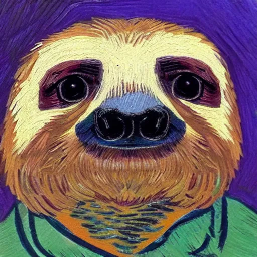 Image similar to a beautiful oil painting of a sloth's face in the style of van Gogh