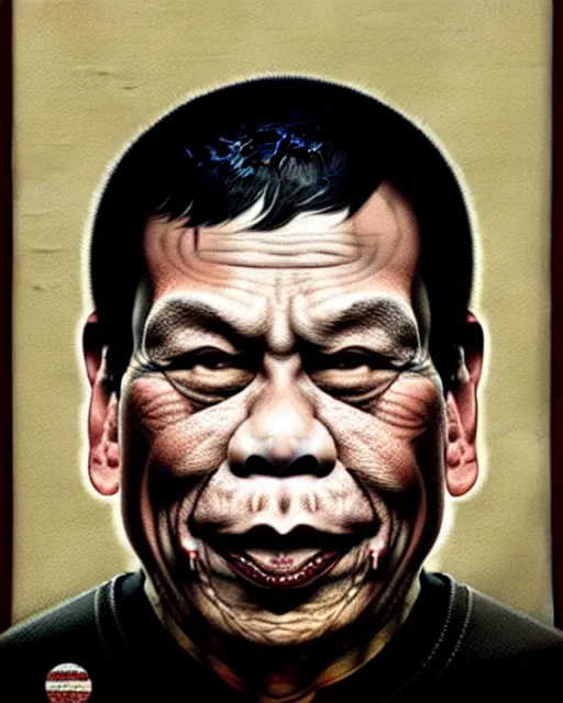 Image similar to rodrigo duterte, rodrigo duterte as a fat monster, very intricate ultrafine details, award winning masterpiece, tom bagshaw artstyle