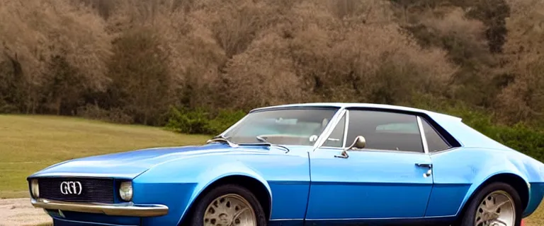 Image similar to denim blue audi camaro b 1 ( 1 9 6 7 ), establishing shot