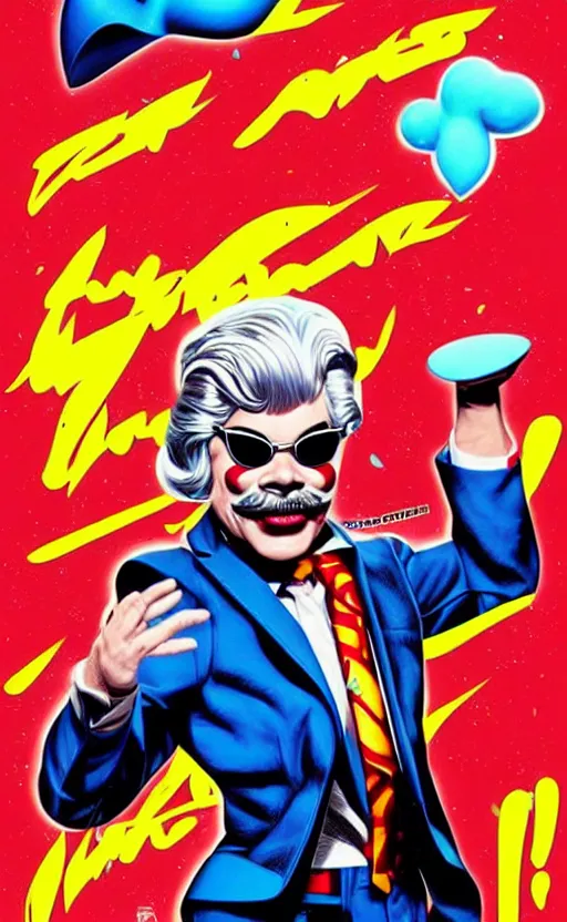 Image similar to rip taylor throwing confetti, retro - futuristic poster style by artgerm and arthur adams, amazing composition