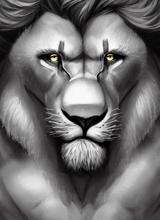 Prompt: award winning beautiful portrait commission art of a muscular male furry anthro lion fursona with a cute beautiful attractive detailed furry face wearing gym shorts and a tanktop. Character design by charlie bowater, ross tran, artgerm, and makoto shinkai, detailed, inked, western comic book art