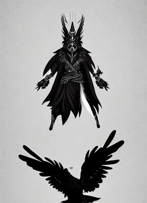 Image similar to raven warlock, wind magic, exquisite details, black beard, white background, by studio muti