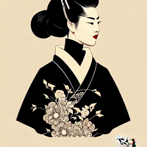 Image similar to silhouette of a geisha, vector art style, medium shot, intricate, elegant, highly detailed, digital art, ffffound, art by jc leyendecker and sachin teng