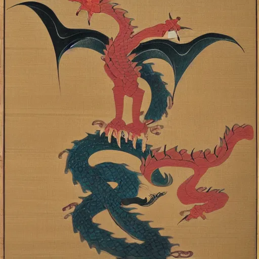 Image similar to Dragon holding the Todo list. Masterpiece japanese art painting. Museum collection. 8k, beautiful detail, post-processing