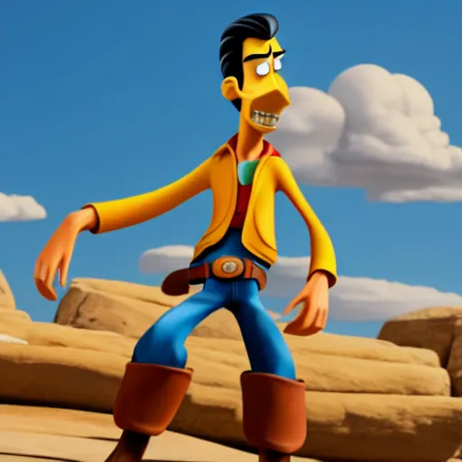 Image similar to Lucky Luke, depicted as a Pixar character, high quality CG render, 4K