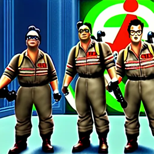 Prompt: ghostbusters, nintendo 6 4 screenshot, low poly, aliased