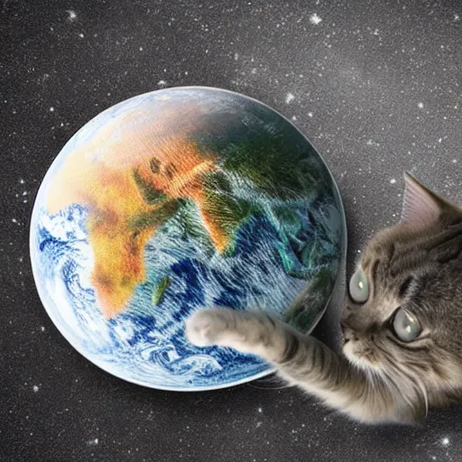 Image similar to professional digital art of a cat playing with Earth in the shape of a big marble, highly detailed, HD, 8K