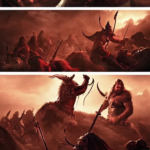 Prompt: viking, dramatic lighting, highly detailed, epic battle scene, red blood, wlop, artgerm
