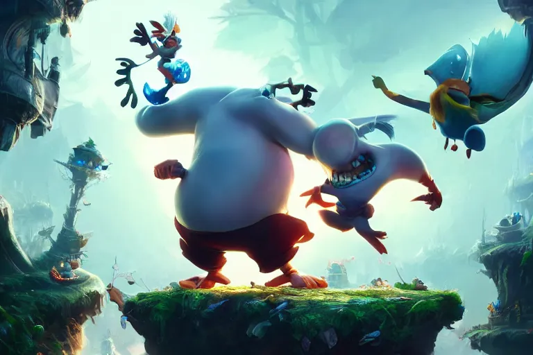 Image similar to Rayman legends ultra realistic, in the style of Ruan Jia and Mandy Jurgens and Greg Rutkowski, trending on Artstation, award winning, unreal engine, octane render H 1024