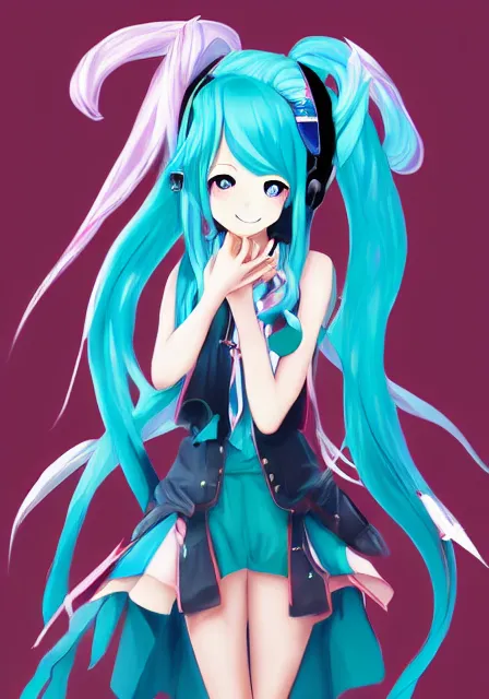 Prompt: A fantasy anime portrait of Hatsune Miku, by Yoneyama Mai and Rossdraws, digtial painting, trending on ArtStation, deviantart, two-dimensional