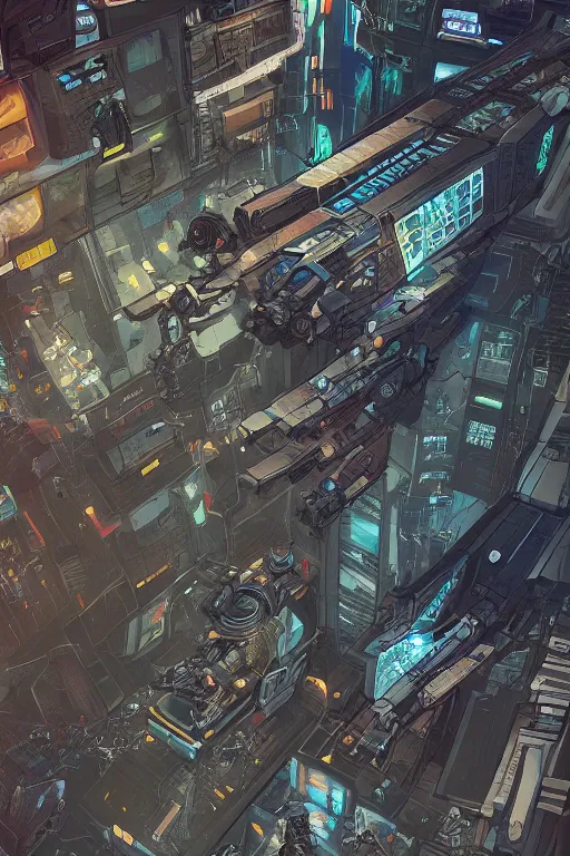 Image similar to cyberpunk mech tiled floor, aerial one point perspective, high details, line art,, ultra detailed, digital art, 8 k, character, realistic, portrait, hyperrealistic