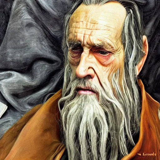 Image similar to high quality high detail painting by lucian freud, hd, saruman from lord of the rings