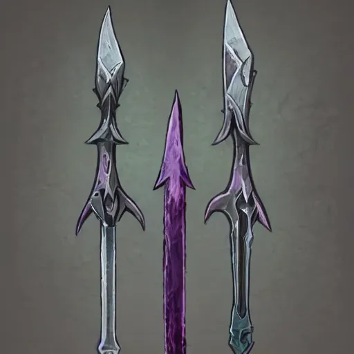 Image similar to violet daggers, dark daggers, poisonous daggers, hearthstone weapon art, by greg rutkowski